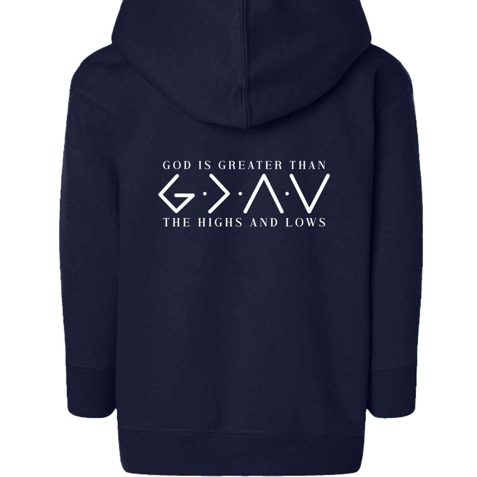 God Is Greater Toddler Christian Full-Zip Hooded Sweatshirt - ClaimedbyGodDesigns