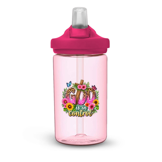 God Is In Control Christian Kids Water Bottle - ClaimedbyGodDesigns