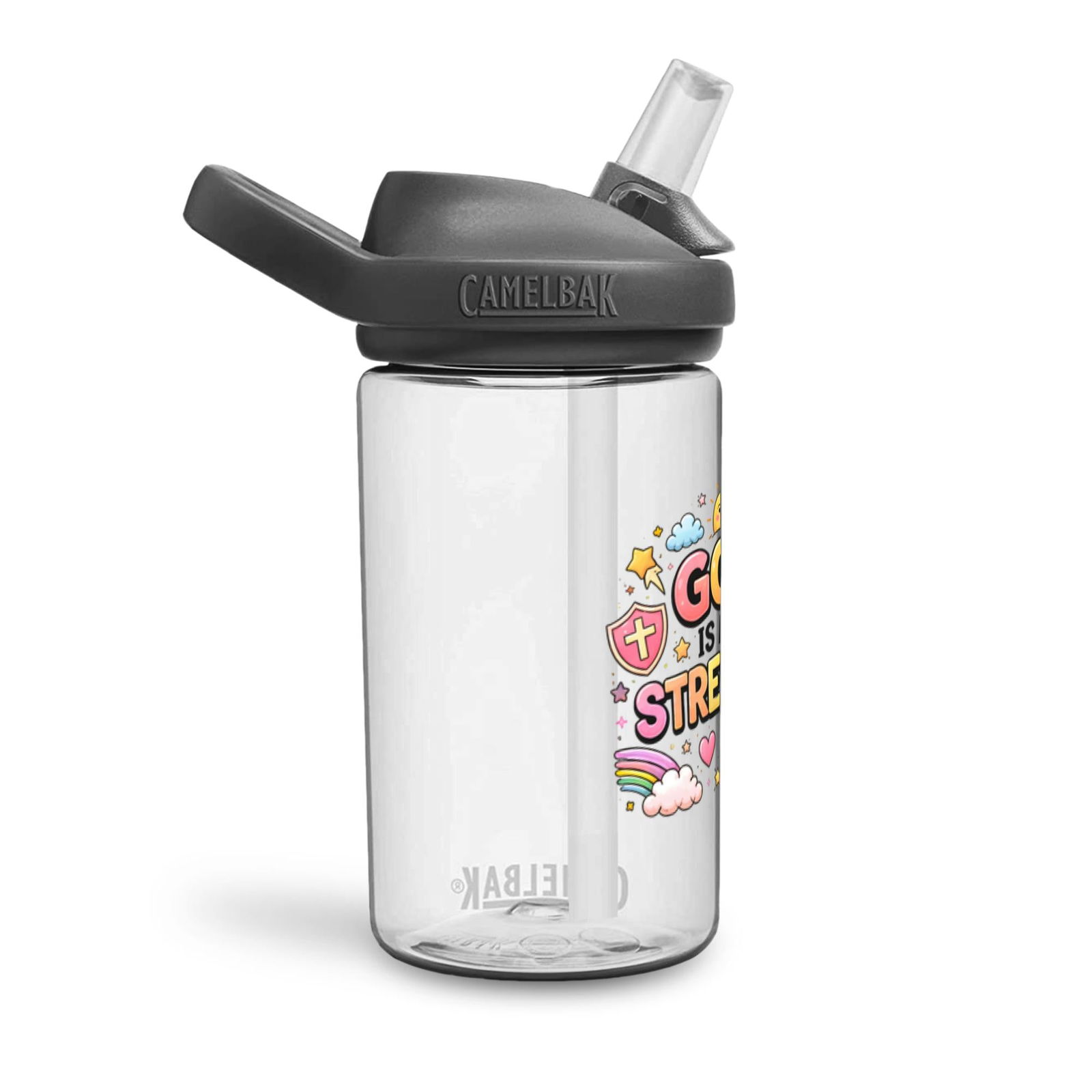 God Is My Strength Christian Kids Water Bottle - ClaimedbyGodDesigns