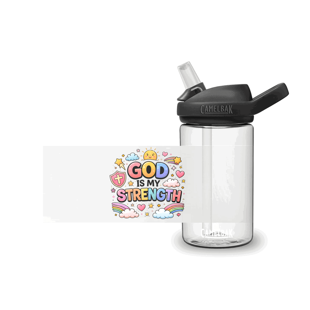 God Is My Strength Christian Kids Water Bottle - ClaimedbyGodDesigns