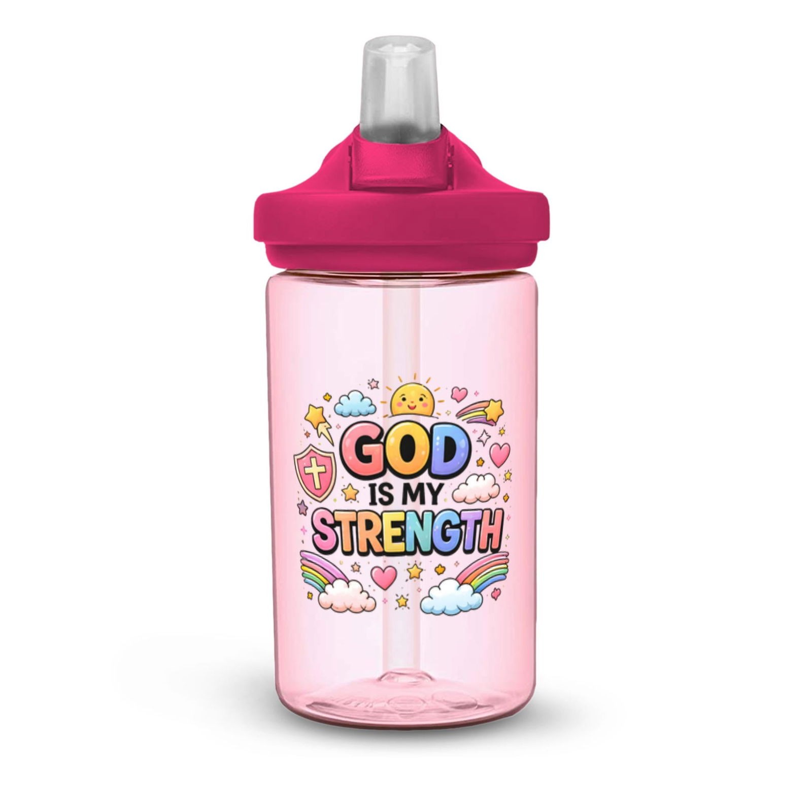 God Is My Strength Christian Kids Water Bottle - ClaimedbyGodDesigns