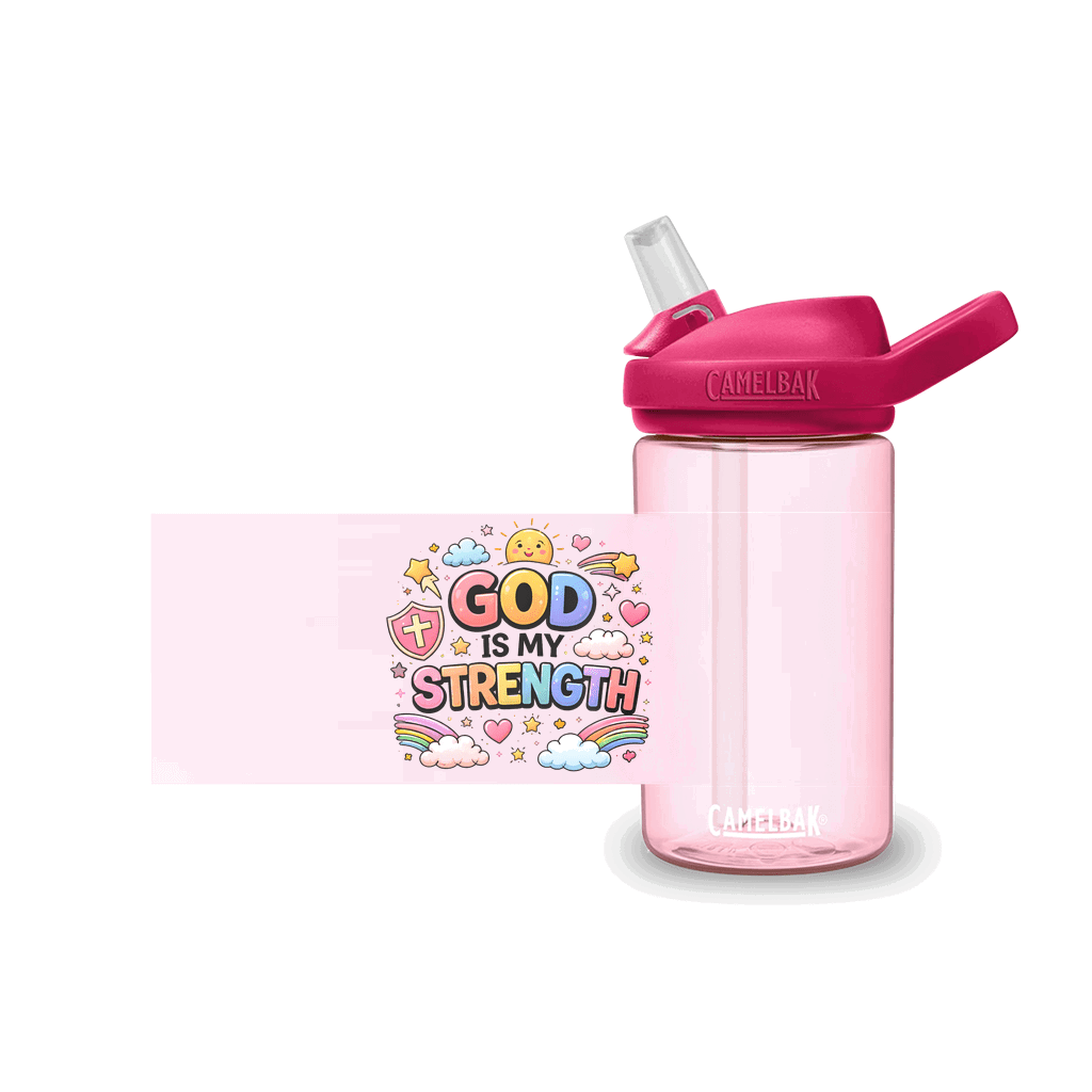 God Is My Strength Christian Kids Water Bottle - ClaimedbyGodDesigns