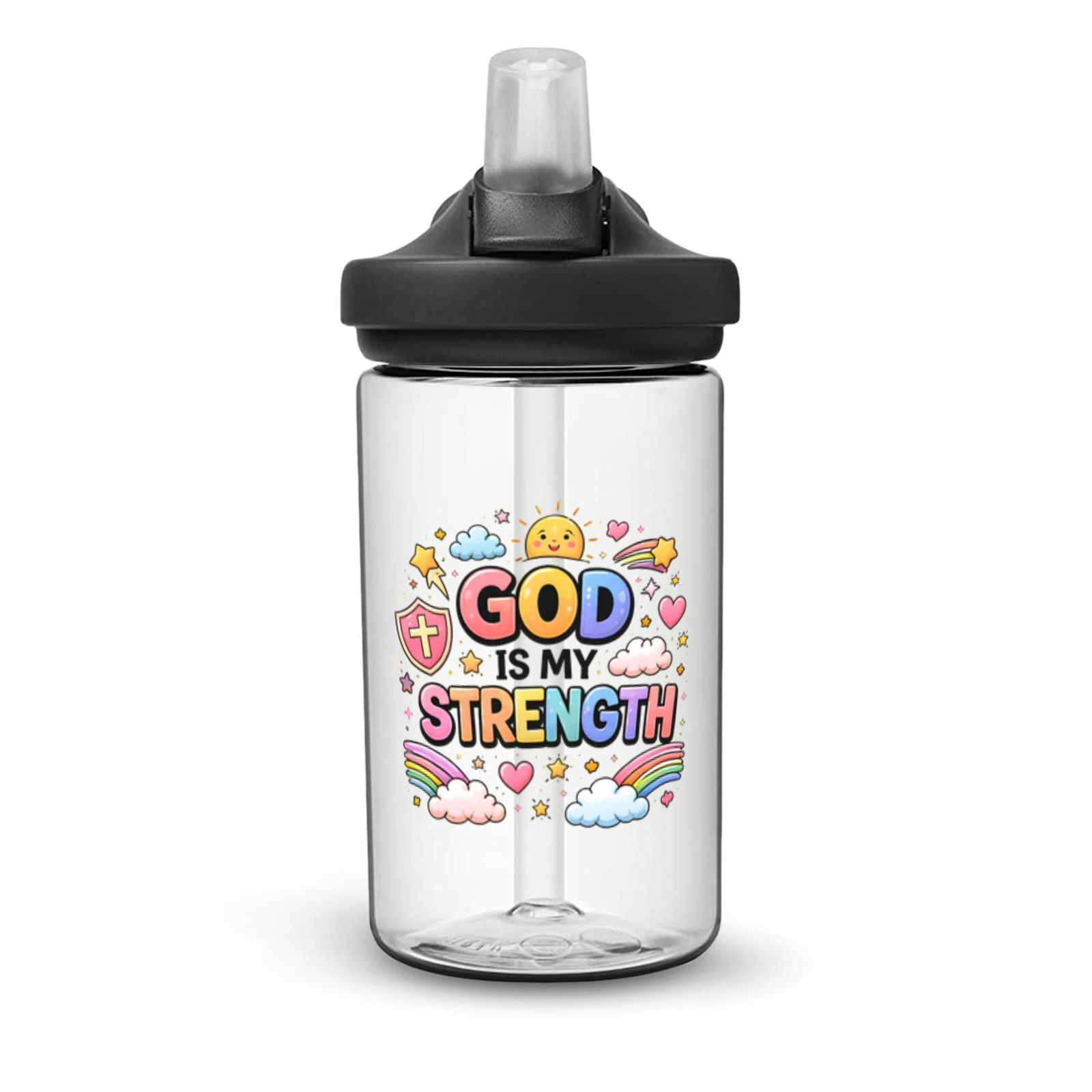 God Is My Strength Christian Kids Water Bottle - ClaimedbyGodDesigns