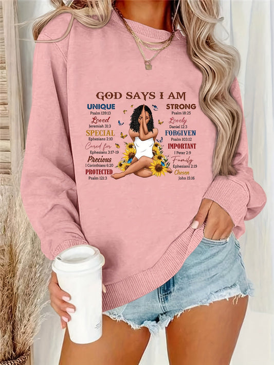 God Says I Am (bible verse) Women's Christian Pullover Sweatshirt - ClaimedbyGodDesigns