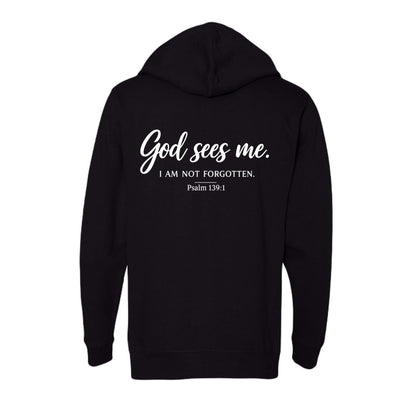God Sees Me Unisex Christian Full-zip Hooded Sweatshirt - ClaimedbyGodDesigns
