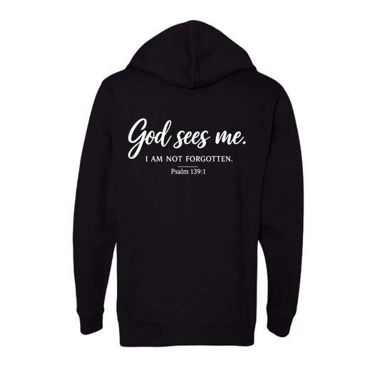 God Sees Me Unisex Christian Full-zip Hooded Sweatshirt - ClaimedbyGodDesigns