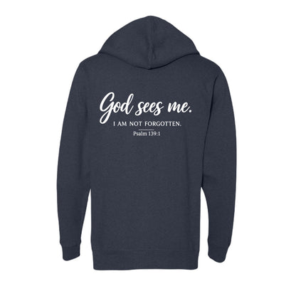 God Sees Me Unisex Christian Full-zip Hooded Sweatshirt - ClaimedbyGodDesigns