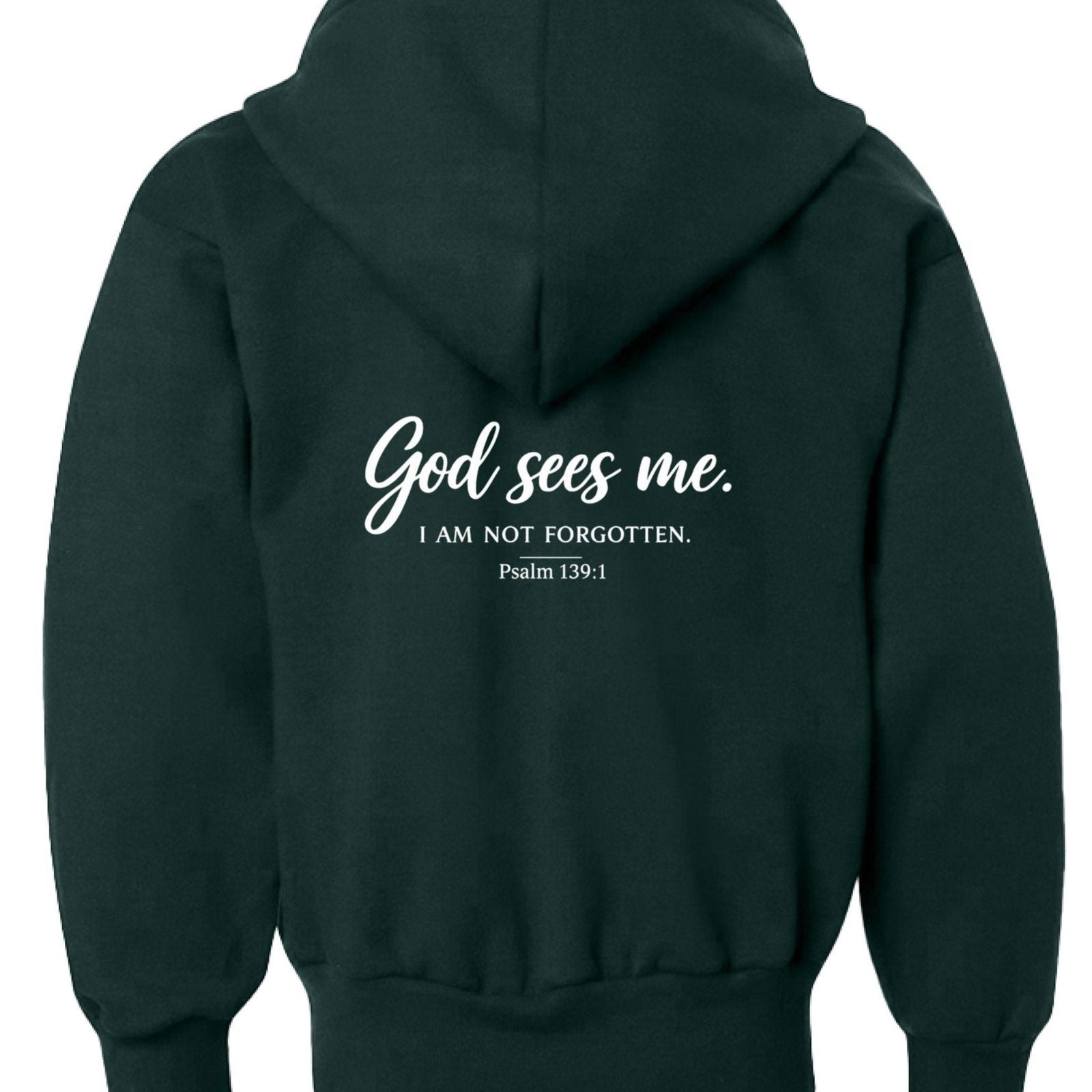 God Sees Me Youth Christian Full-zip Hooded Sweatshirt - ClaimedbyGodDesigns