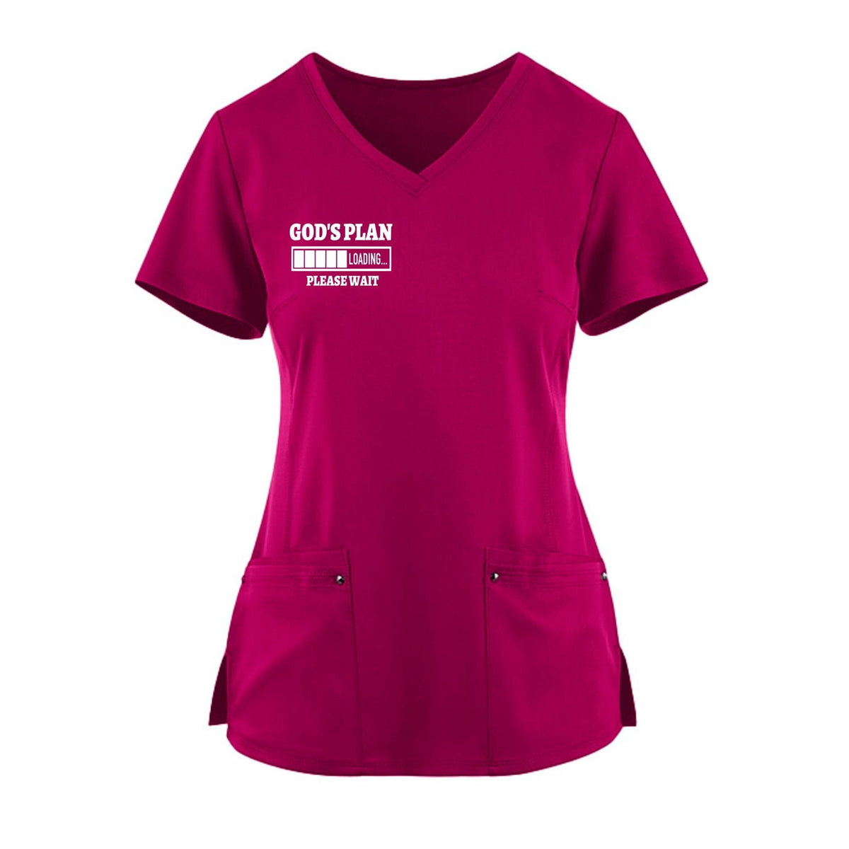 God's Plan Loading Premium Women’s Christian 2‑Pocket Juliet Stylish V‑Neck Medical Scrub Top - ClaimedbyGodDesigns