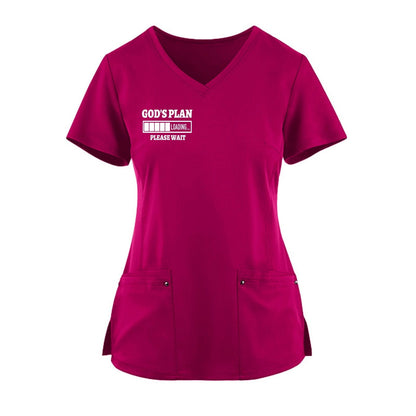 God's Plan Loading Premium Women’s Christian 2‑Pocket Juliet Stylish V‑Neck Medical Scrub Top - ClaimedbyGodDesigns