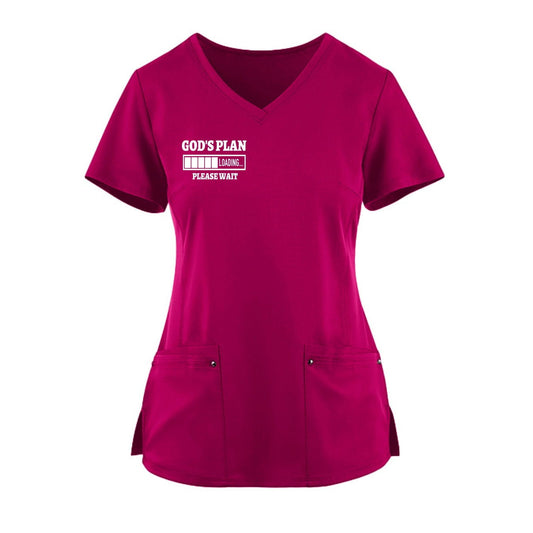 God's Plan Loading Premium Women’s Christian 2‑Pocket Juliet Stylish V‑Neck Medical Scrub Top - ClaimedbyGodDesigns