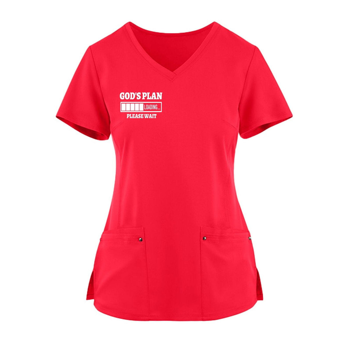 God's Plan Loading Premium Women’s Christian 2‑Pocket Juliet Stylish V‑Neck Medical Scrub Top - ClaimedbyGodDesigns