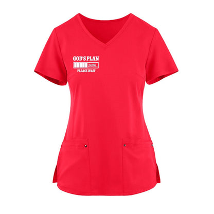 God's Plan Loading Premium Women’s Christian 2‑Pocket Juliet Stylish V‑Neck Medical Scrub Top - ClaimedbyGodDesigns
