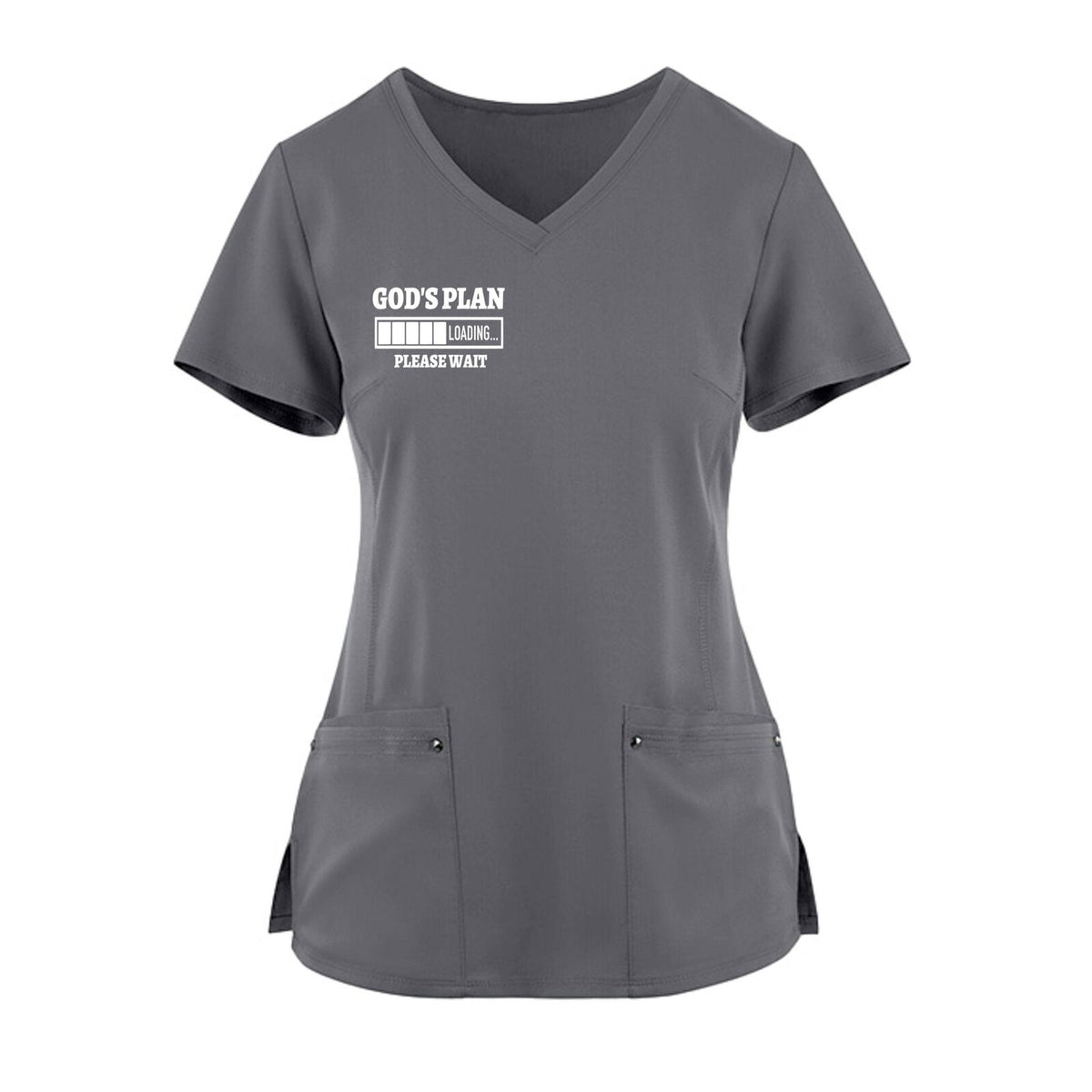 God's Plan Loading Premium Women’s Christian 2‑Pocket Juliet Stylish V‑Neck Medical Scrub Top - ClaimedbyGodDesigns