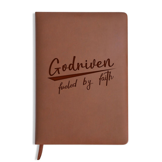 Godriven Fueled By Faith Engraved Brown Christian Journal Diary Gift for Friends Family - ClaimedbyGodDesigns