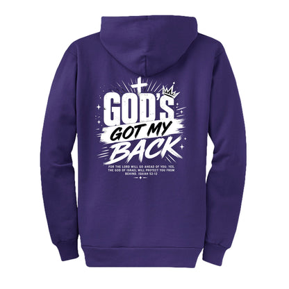 Gods Got My Back Unisex Christian Full-Zip Hooded Sweatshirt - ClaimedbyGodDesigns
