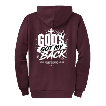Gods Got My Back Unisex Christian Full-Zip Hooded Sweatshirt - ClaimedbyGodDesigns