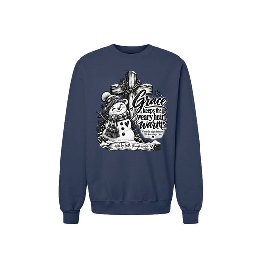 Grace Keeps The Weary Heart Warm Unisex Christian Christmas Pullover Sweatshirt - ClaimedbyGodDesigns