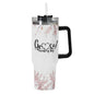 Grace Rewrote My Story 40oz Stainless Steel Christian Tumbler Gift With Black Handle and Straw - ClaimedbyGodDesigns