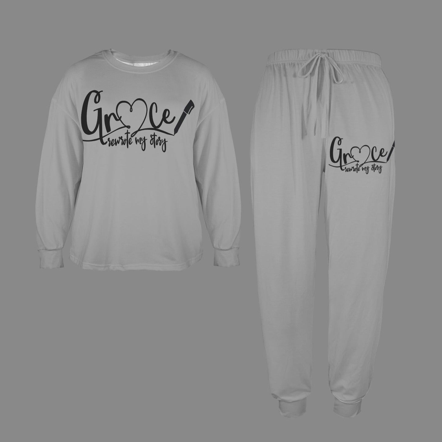Grace Rewrote My Story Christian Women's Leg Binding Pocket Long Pajama Set - ClaimedbyGodDesigns