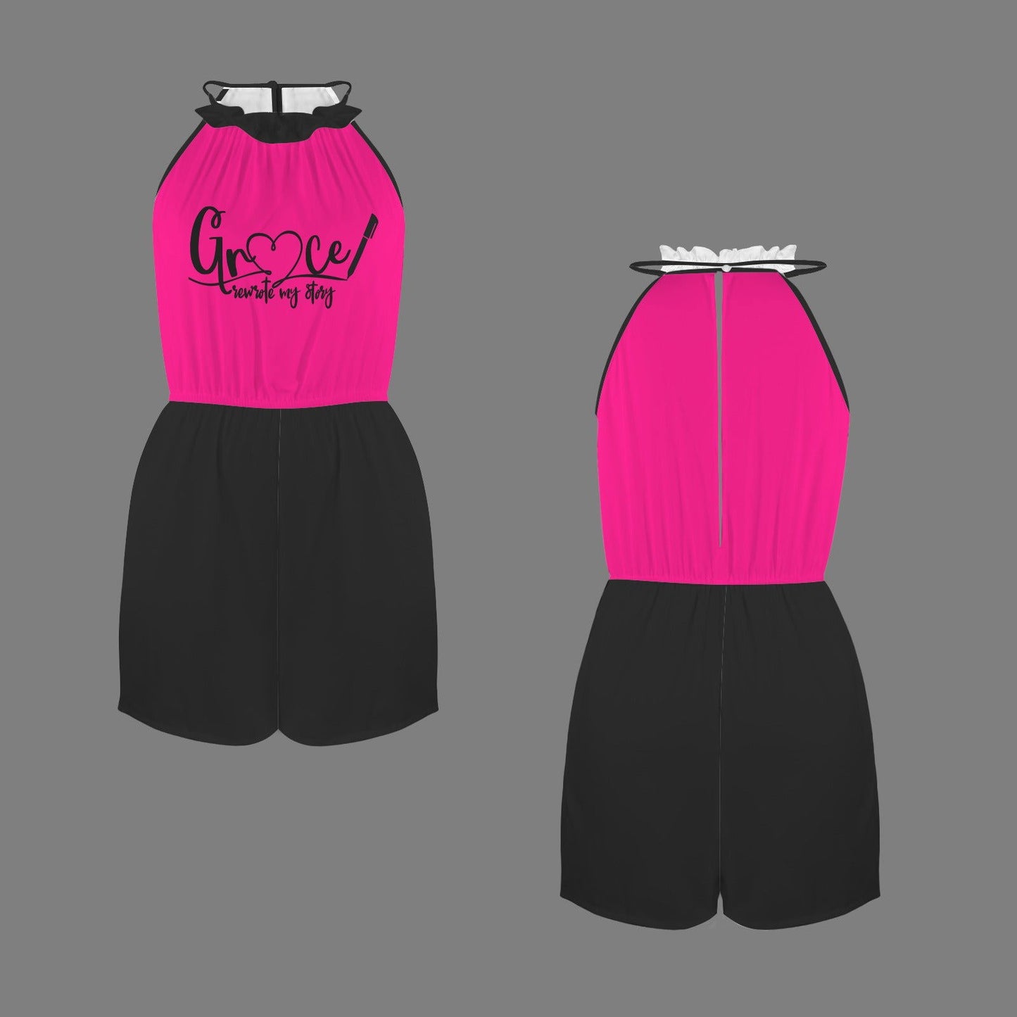 Grace Rewrote My Story  Halterneck High Waist Pocket Shorts Christian Romper - ClaimedbyGodDesigns