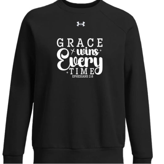 Grace Wins Every Time Women's Christian Pullover Fleece Sweatshirt - ClaimedbyGodDesigns