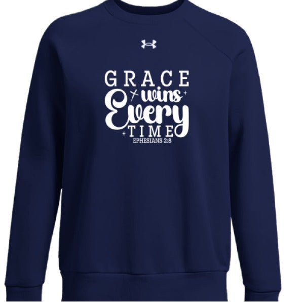 Grace Wins Every Time Women's Christian Pullover Fleece Sweatshirt - ClaimedbyGodDesigns