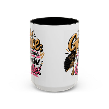 Grace: Because Whew… Chile Funny Christian Coffee Mug - Claimed by God Designs