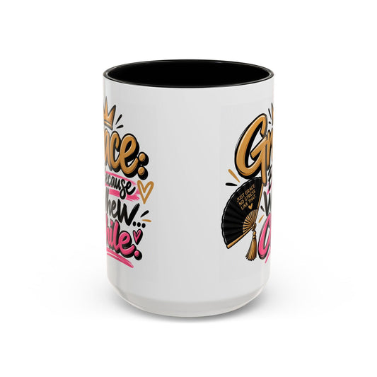 Grace: Because Whew… Chile Funny Christian Coffee Mug - Claimed by God Designs