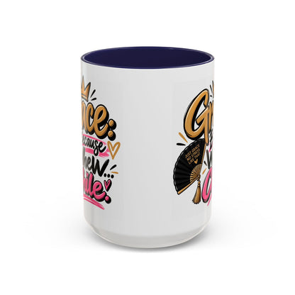 Grace: Because Whew… Chile Funny Christian Coffee Mug - Claimed by God Designs