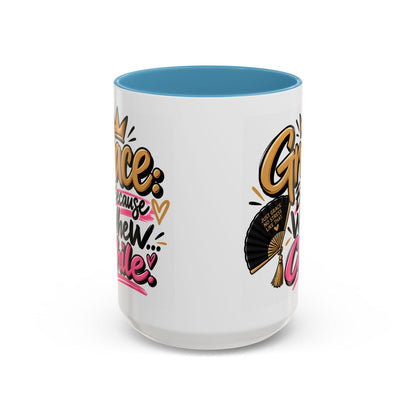 Grace: Because Whew… Chile Funny Christian Coffee Mug - Claimed by God Designs