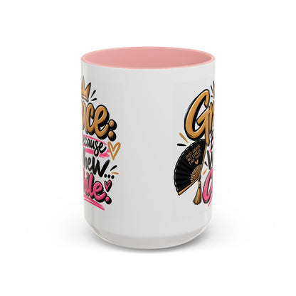 Grace: Because Whew… Chile Funny Christian Coffee Mug - Claimed by God Designs