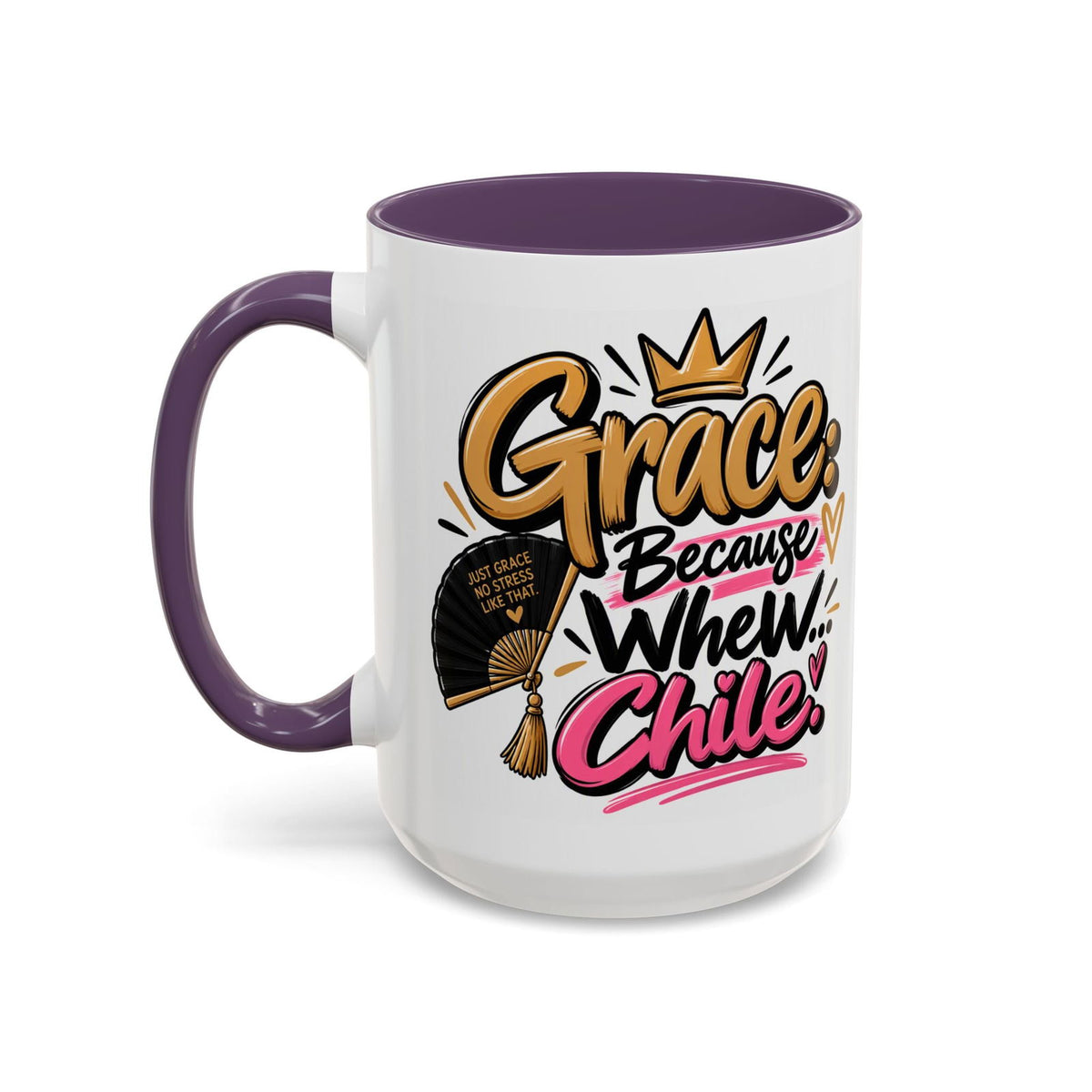Grace: Because Whew… Chile Funny Christian Coffee Mug - Claimed by God Designs