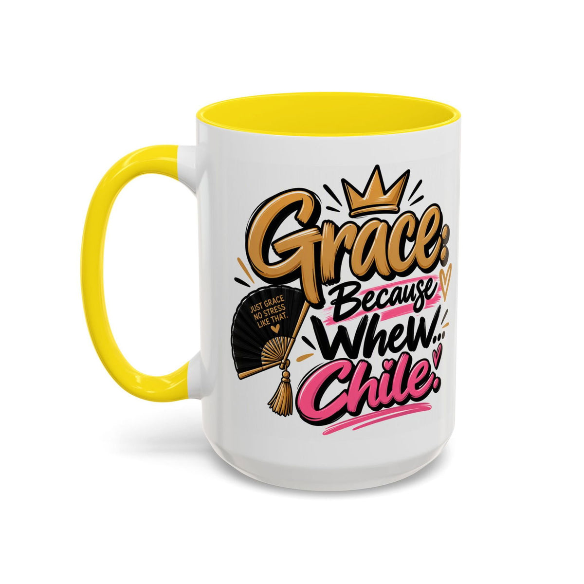 Grace: Because Whew… Chile Funny Christian Coffee Mug - Claimed by God Designs