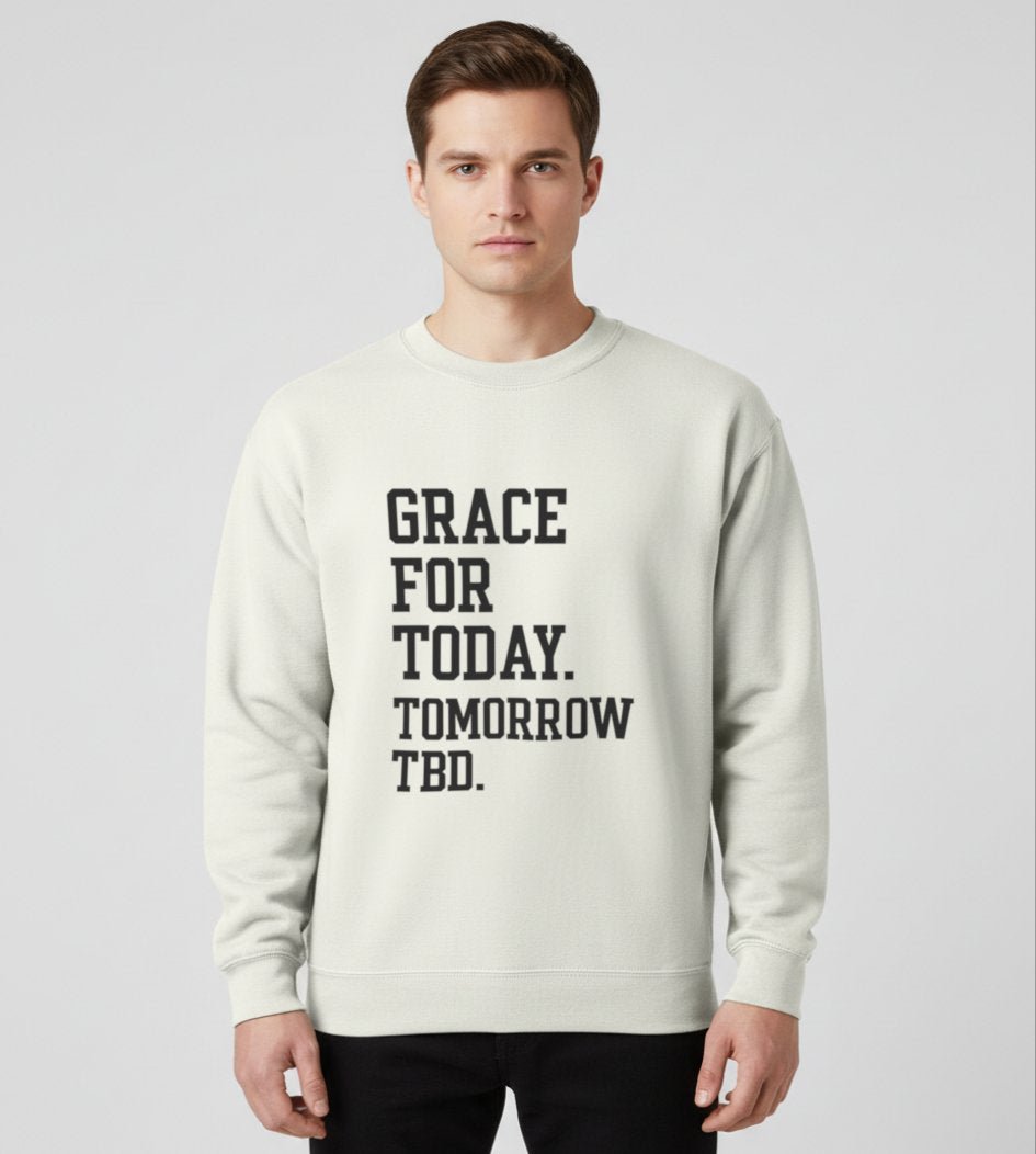 Grace for Today Only – Christian Starter Gift Set | Encouraging Faith-Based Sweatshirt, Mug & Candle for Daily Strength - ClaimedbyGodDesigns