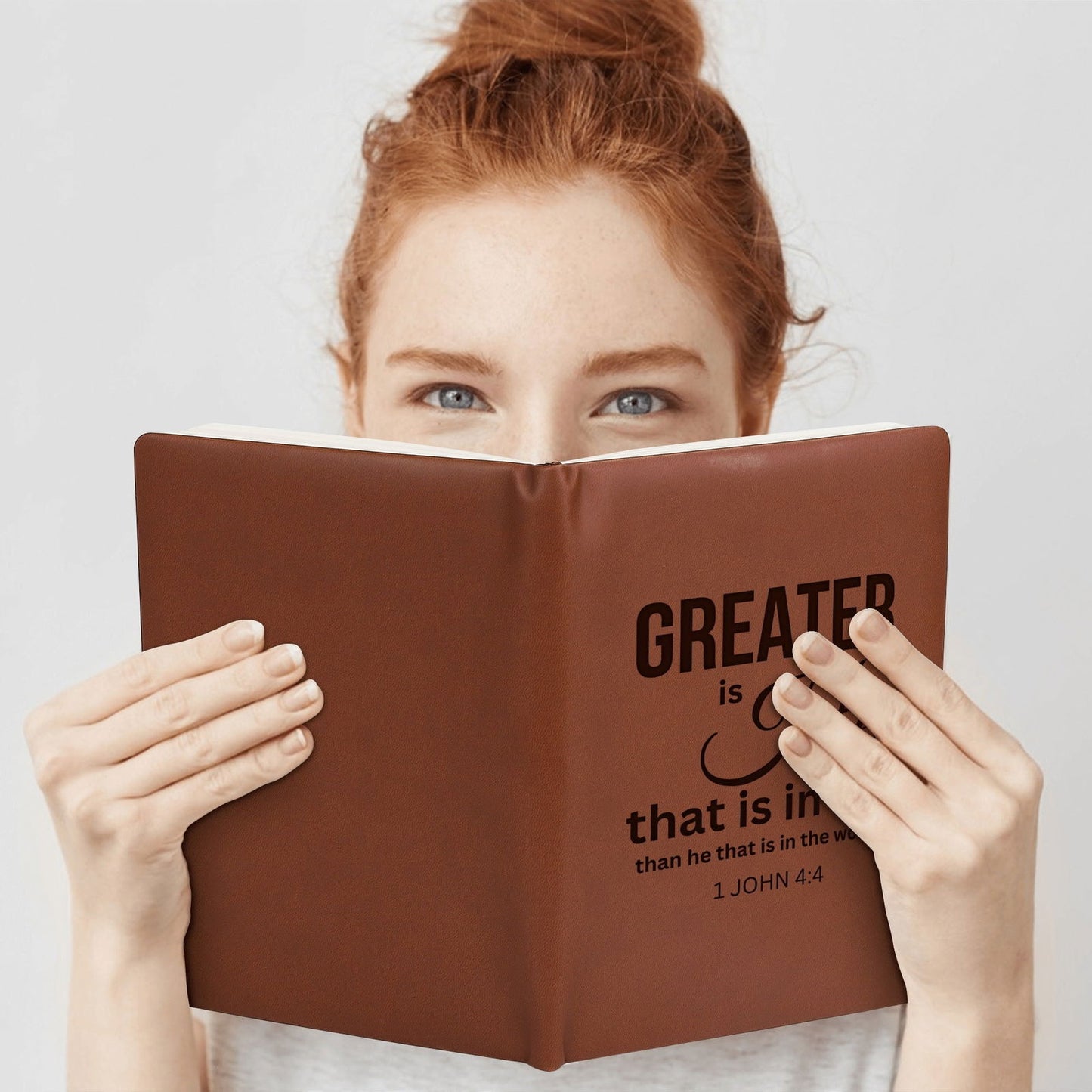 Greater Is He Engraved Brown Christian Journal Diary Gift for Friends Family - ClaimedbyGodDesigns