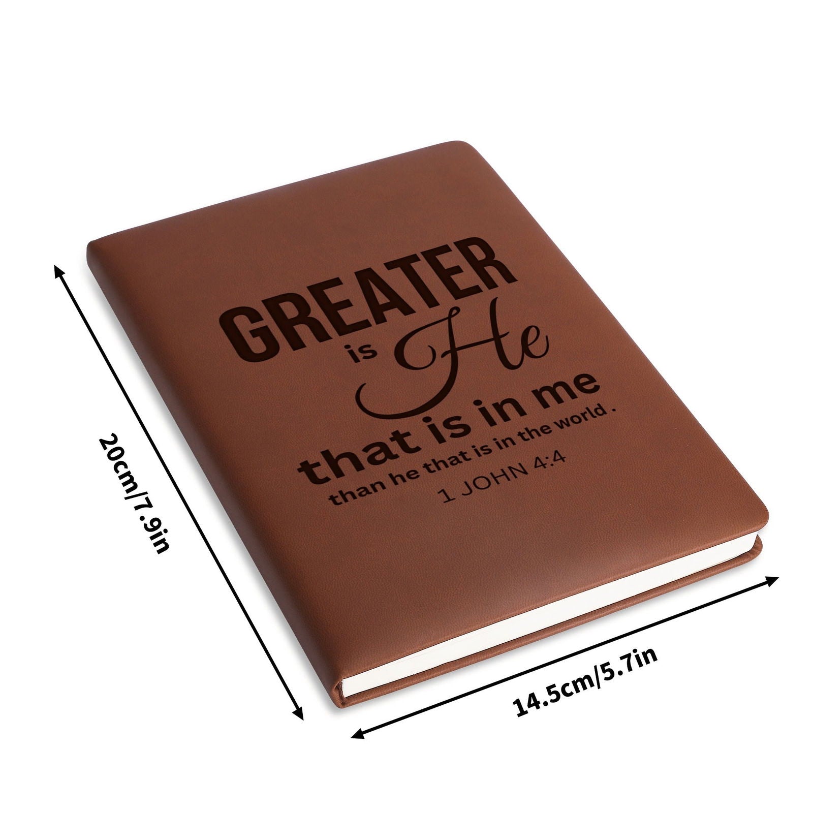 Greater Is He Engraved Brown Christian Journal Diary Gift for Friends Family - ClaimedbyGodDesigns