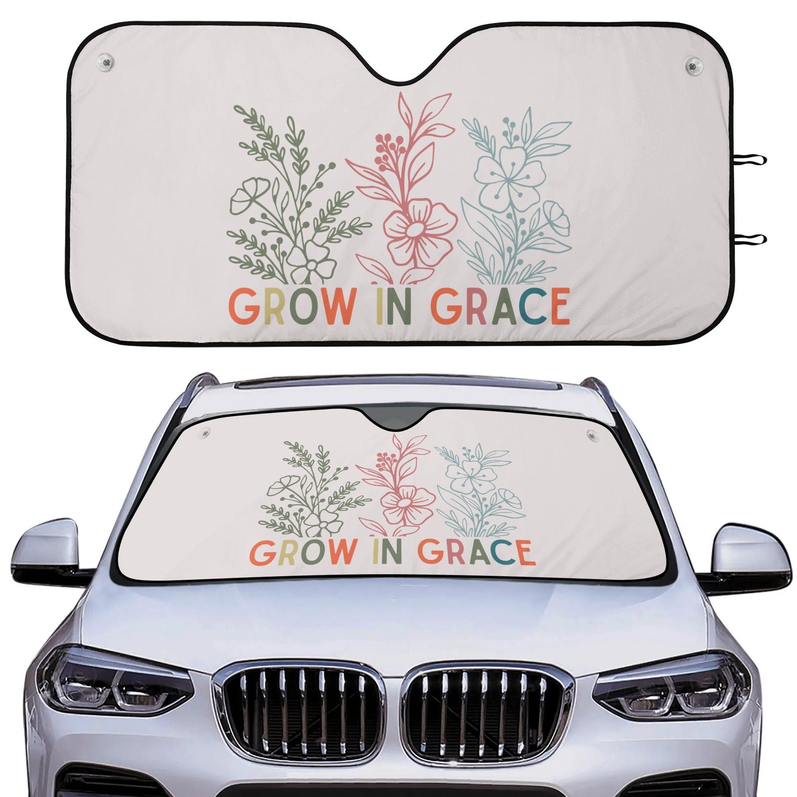 Grow In Grace Car Sunshade Christian Car Accessories - ClaimedbyGodDesigns