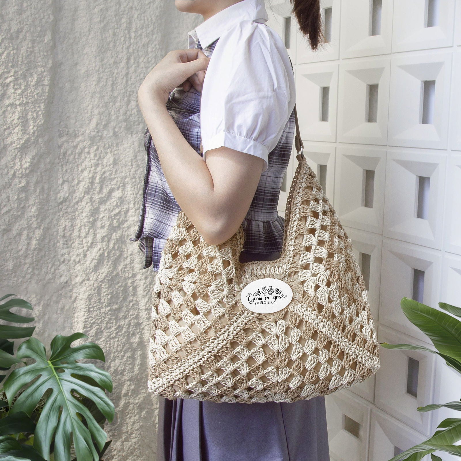 Grow In Grace Christian Crochet Straw Bag - ClaimedbyGodDesigns