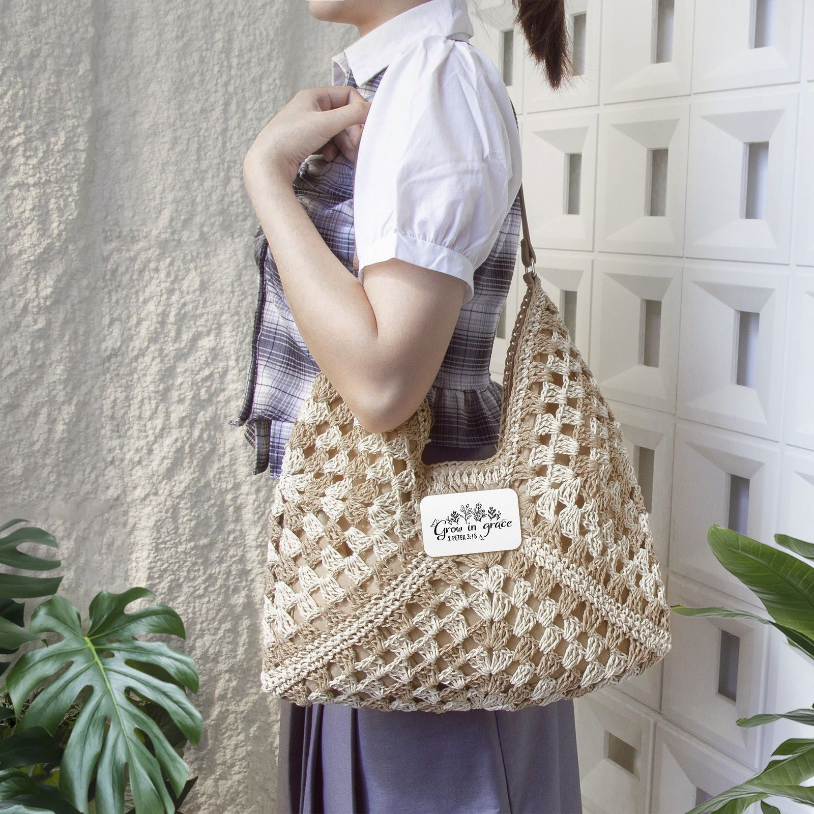 Grow In Grace Christian Crochet Straw Bag - ClaimedbyGodDesigns