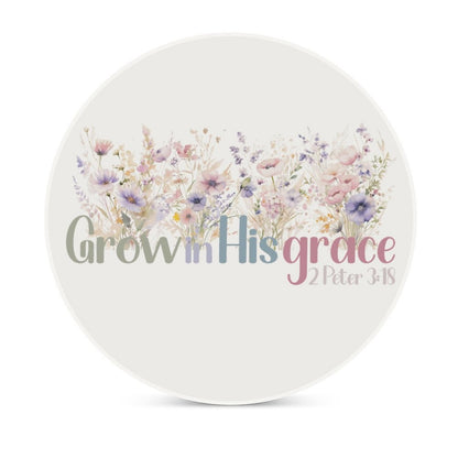 Grow In HIs Grace Christian Round Ceramic Coaster - ClaimedbyGodDesigns