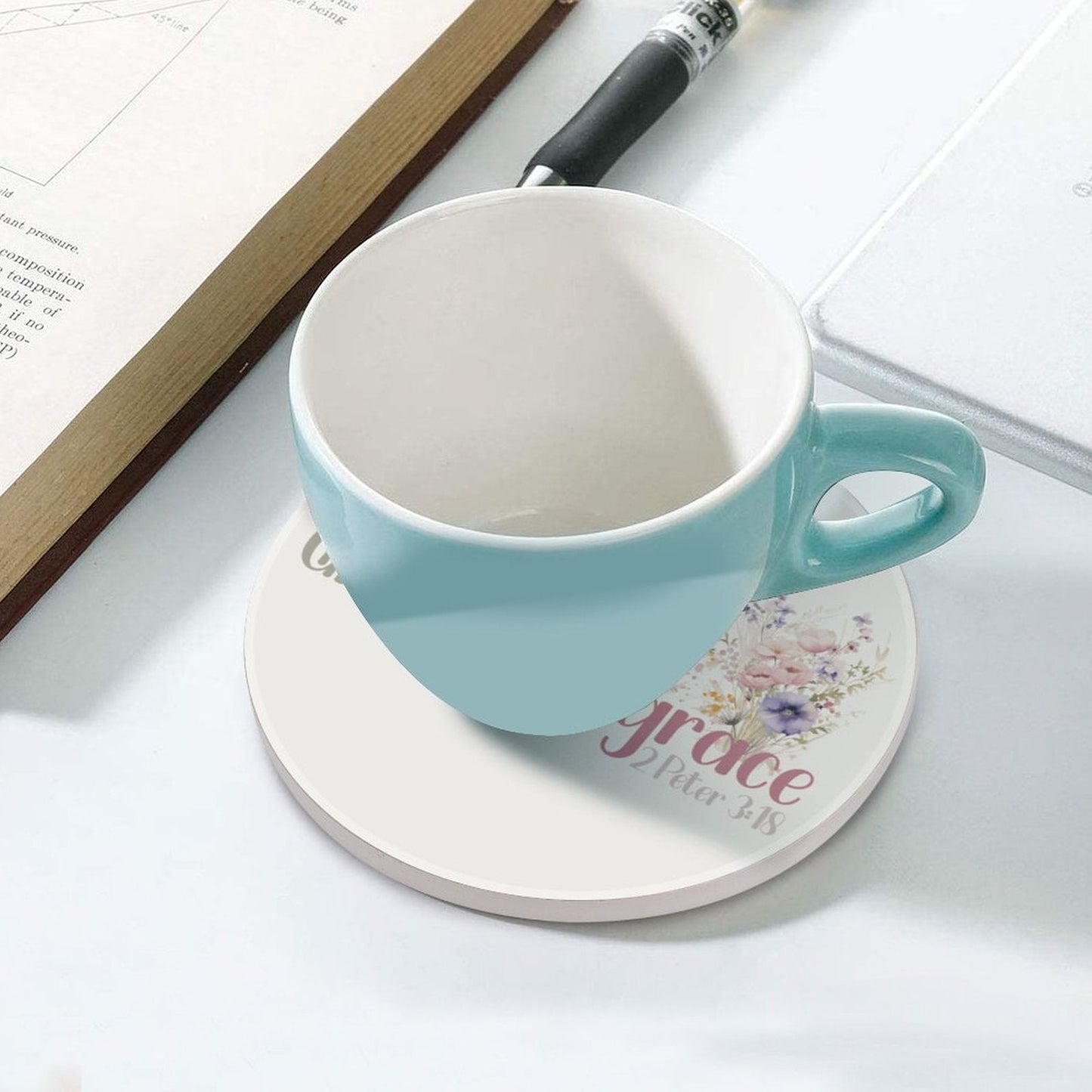 Grow In HIs Grace Christian Round Ceramic Coaster - ClaimedbyGodDesigns