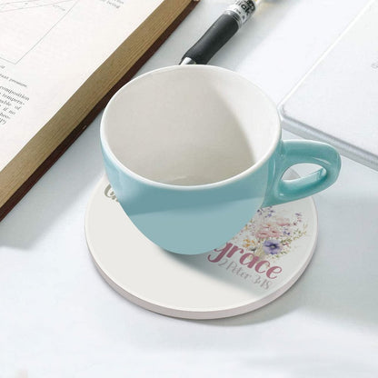 Grow In HIs Grace Christian Round Ceramic Coaster - ClaimedbyGodDesigns