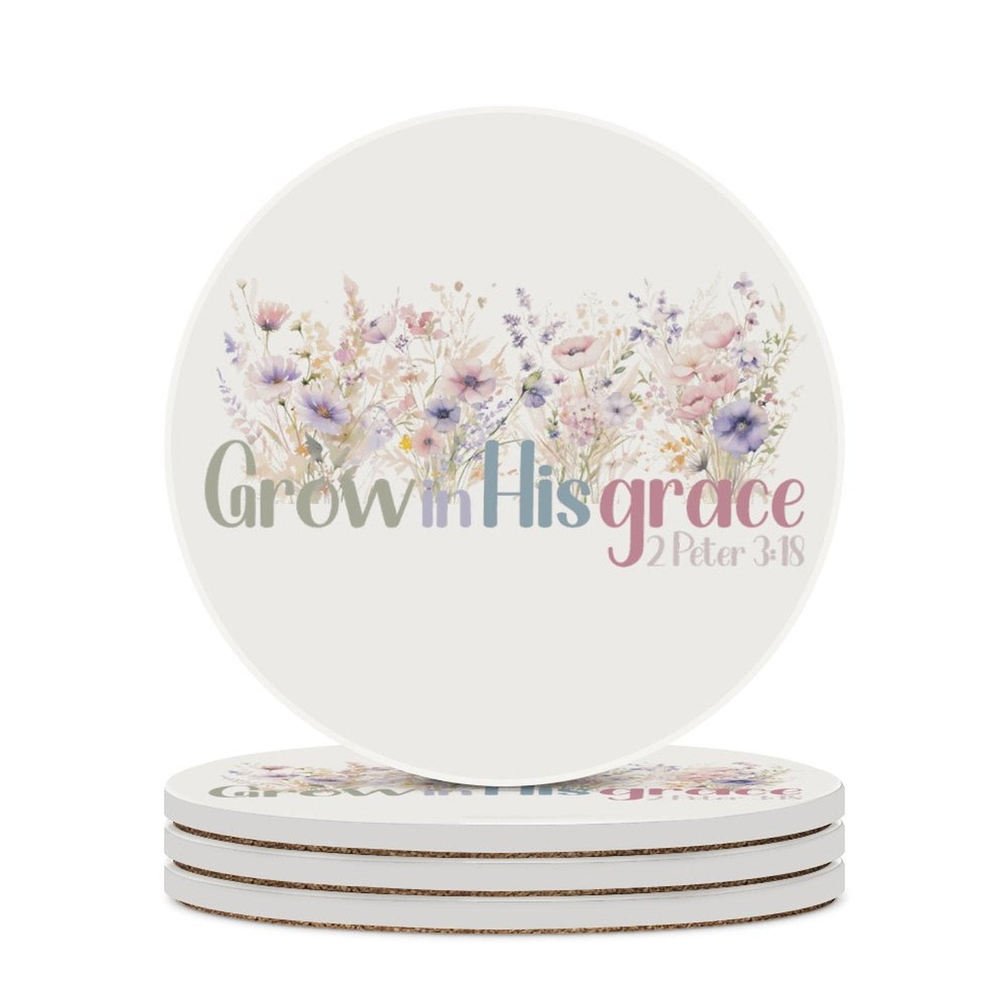 Grow In HIs Grace Christian Round Ceramic Coaster - ClaimedbyGodDesigns