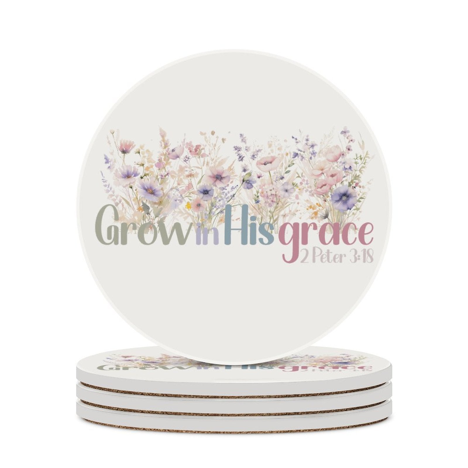 Grow In HIs Grace Christian Round Ceramic Coaster - ClaimedbyGodDesigns