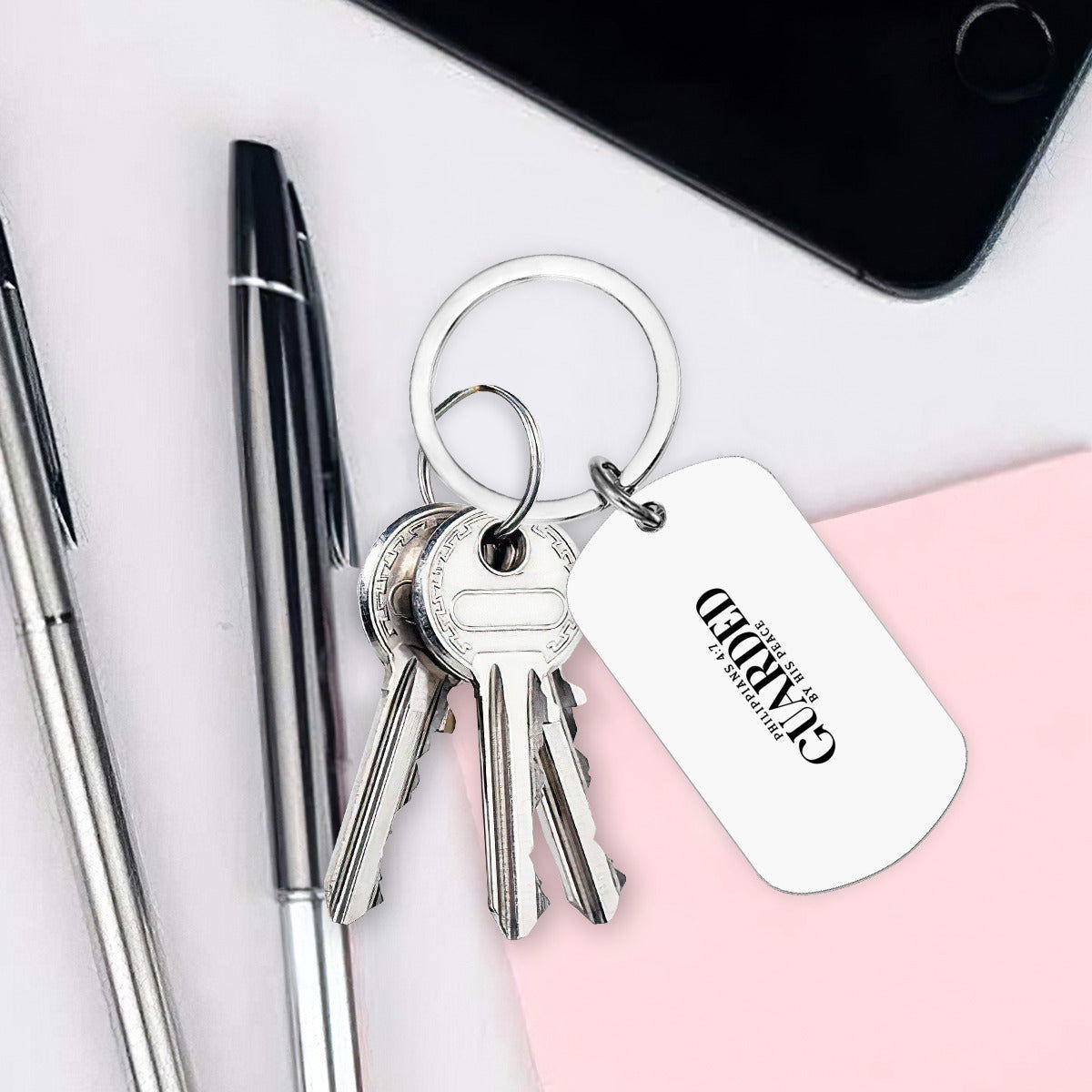 Guarded by His Peace Christian Keychain - ClaimedbyGodDesigns