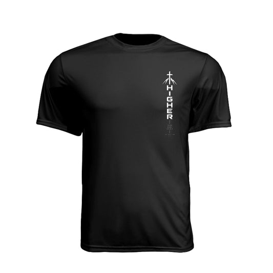 HIGHER Mind Body Spirit Vertical Unisex Christian Gym T-Shirt | Colossians 3:2 - Claimed by God Designs
