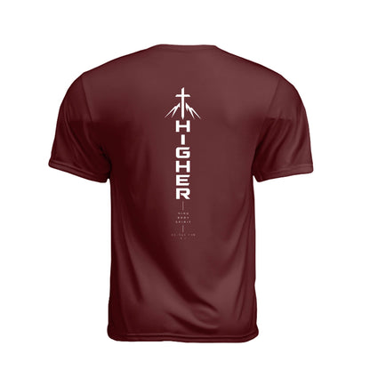 HIGHER Mind Body Spirit Vertical Unisex Christian Gym T-Shirt | Colossians 3:2 - Claimed by God Designs
