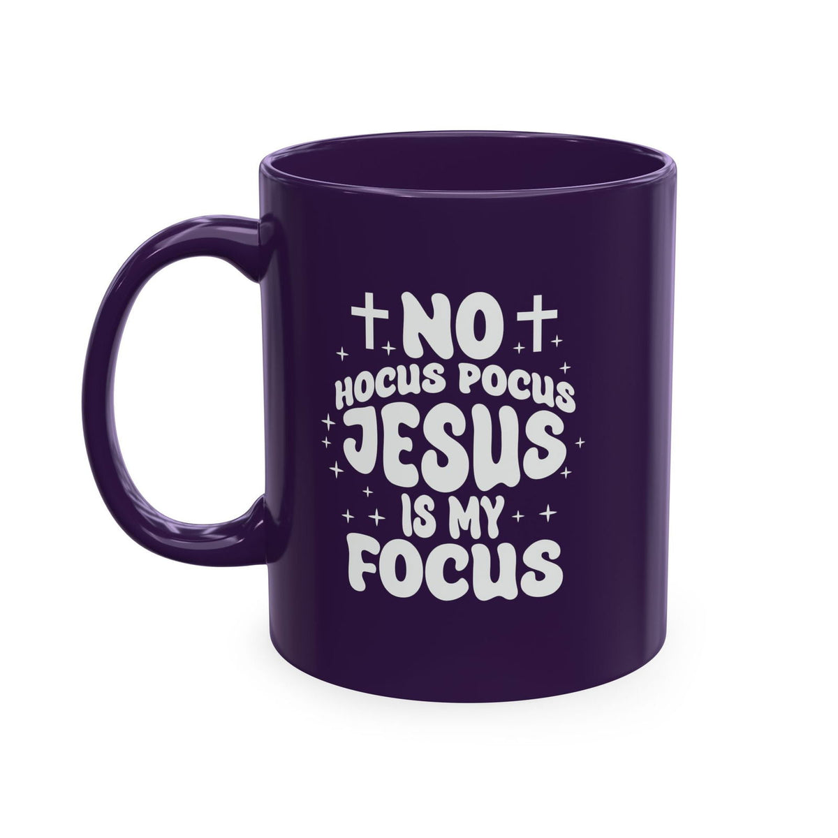 Halloween Mug - "No Hocus Pocus, Jesus Is My Focus" Christian Ceramic Coffee Cup - ClaimedbyGodDesigns