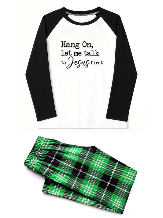 Hang On Let Me Talk To Him First Unisex Adult Christian Plaid Pajamas - ClaimedbyGodDesigns
